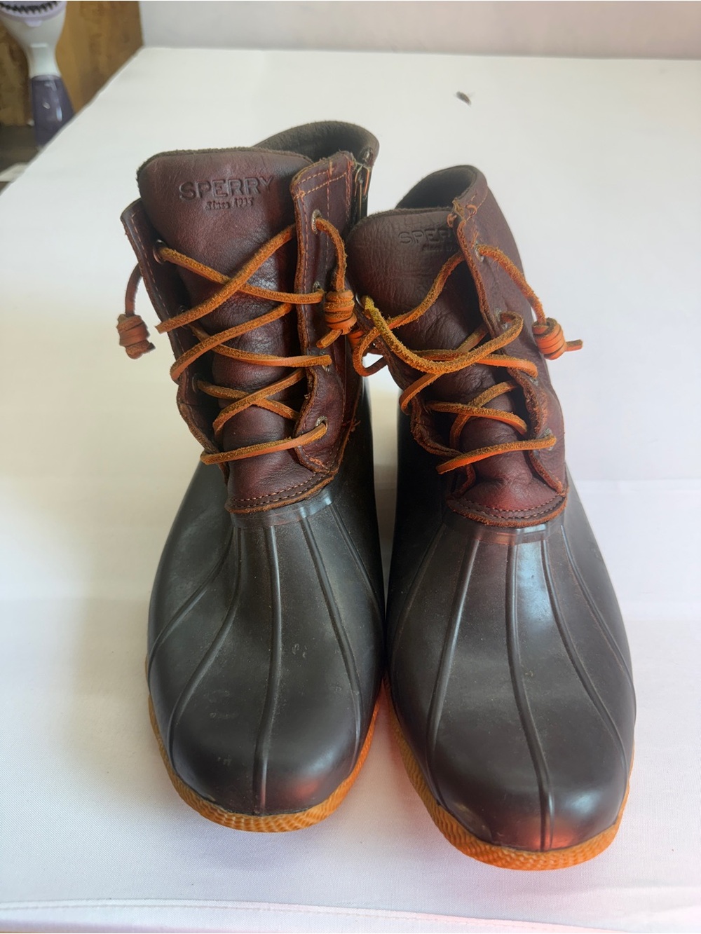 Sperry Brown Leather and Dark Green Rubber Duck Boots